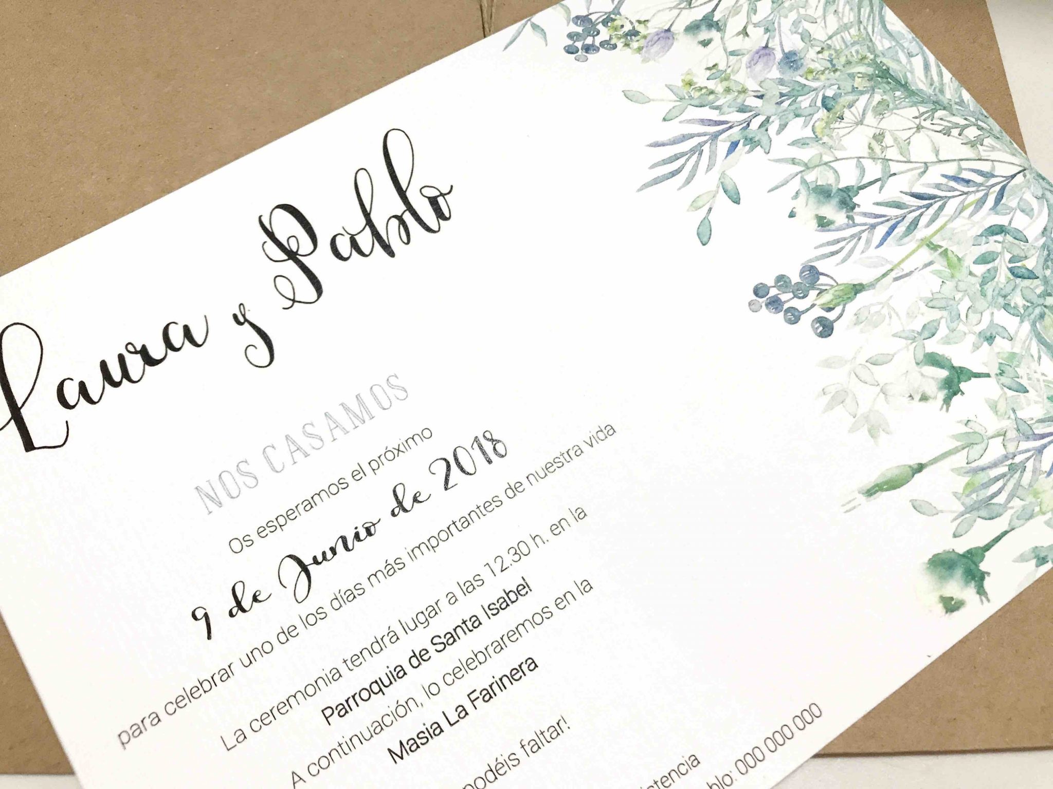 invitacion de boda flores salvajes detalle