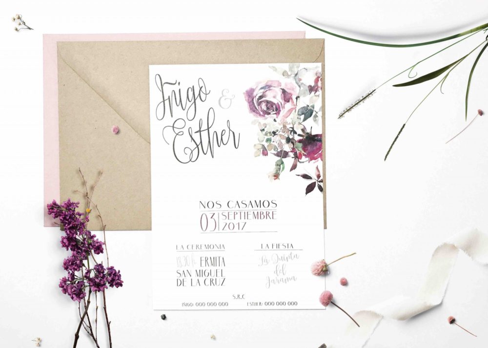 Invitacion de boda con flores de acuarela | MARTINA Design&Paper