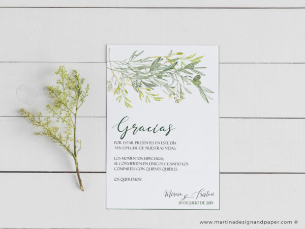 tarjetas gracias por venir boda con olivo