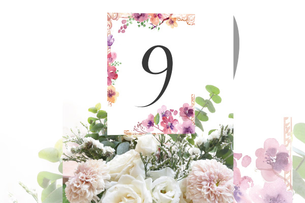 Numeros de mesa para bodas con flores